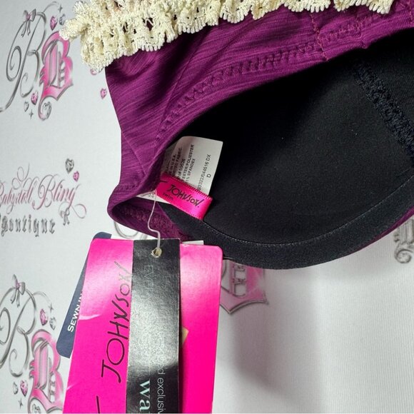 Betsey Johnson bikini top bra style lace purple heart adjustable straps BNWT - Picture 7 of 11